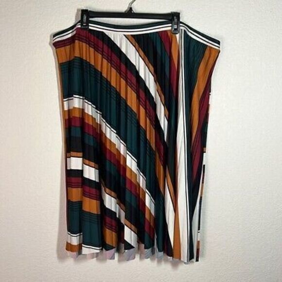 Cato Womens Stripe Accordion Pleated Midi Skirt Size 26/28W Multicolor‎ Retro - Picture 1 of 6